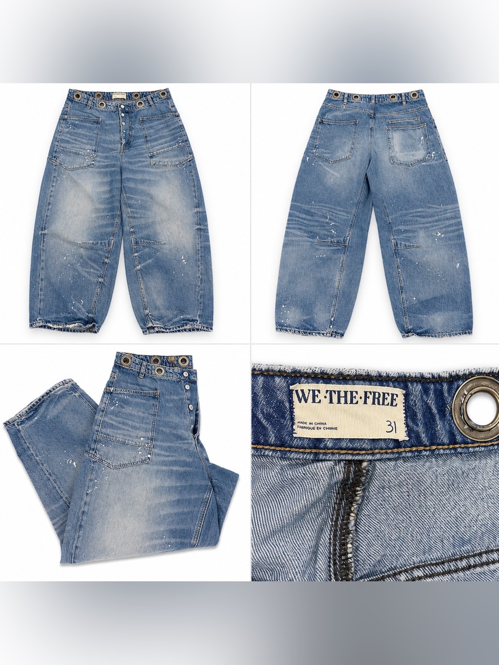 We The Free Light Blue Relaxed Carpenter Jeans with Paint-Splatter
